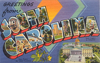 Featured is a South Carolina big-letter postcard image from the 1940s obtained from the Teich Archives (private collection).